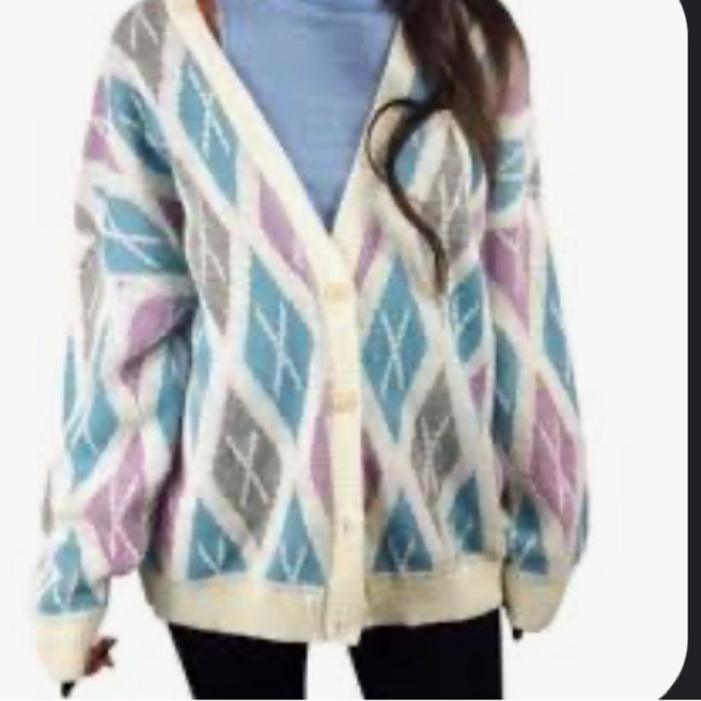 Vintage Deadstock Cape Cod Womens Argyle Grandma Sweater Sz M Cardigan Argyle